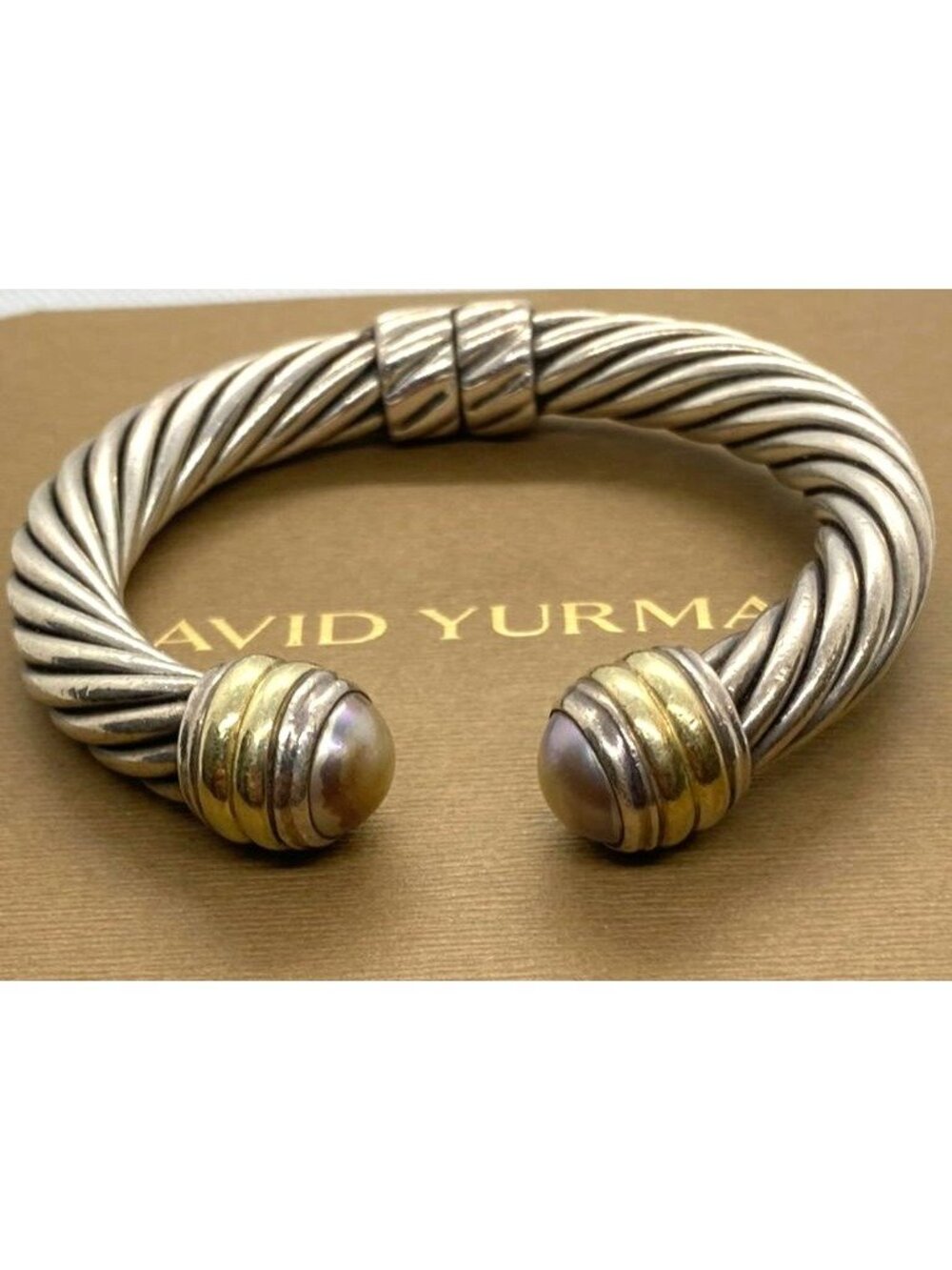 David Yurman Sterling Silver 925 14K 585 Mabe Pearl 6.25" Bracelet
